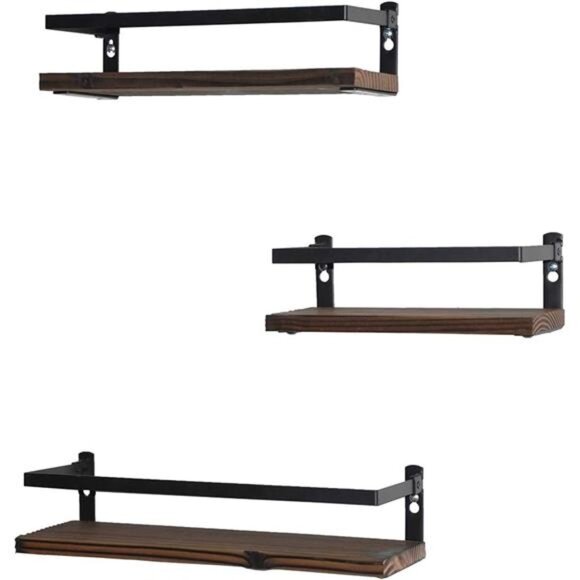 Floating Shelves Rustic Wood Wall Mounted Shelf Practical Metal Fence Design - Picture 1 of 7